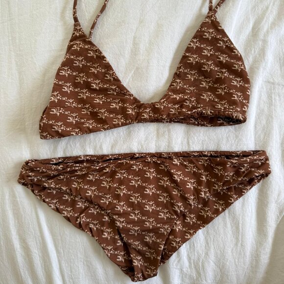 MAI Brown Floral Print Bikini Set Size Small - Picture 1 of 5